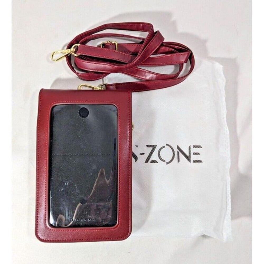 S-ZONE Crossbody Phone Bag Smartphone Tactile Window Strap Brown Gift NEW